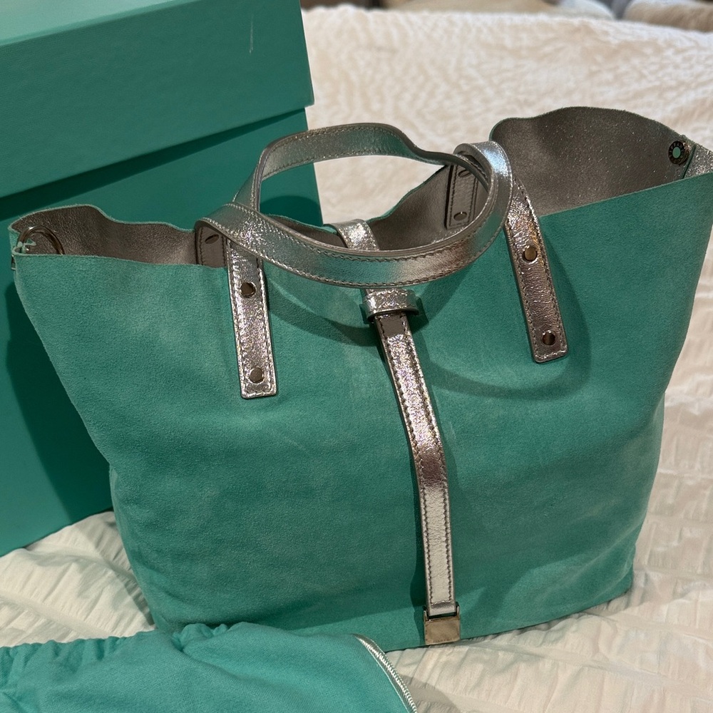 Tiffany & Co. Reversible Elegant Silver and Teal Women's Tote Bag